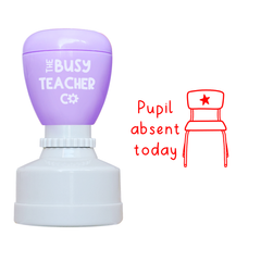 Refillable primary teacher marking Stamp reading 'Pupil absent today', inked in red ink.