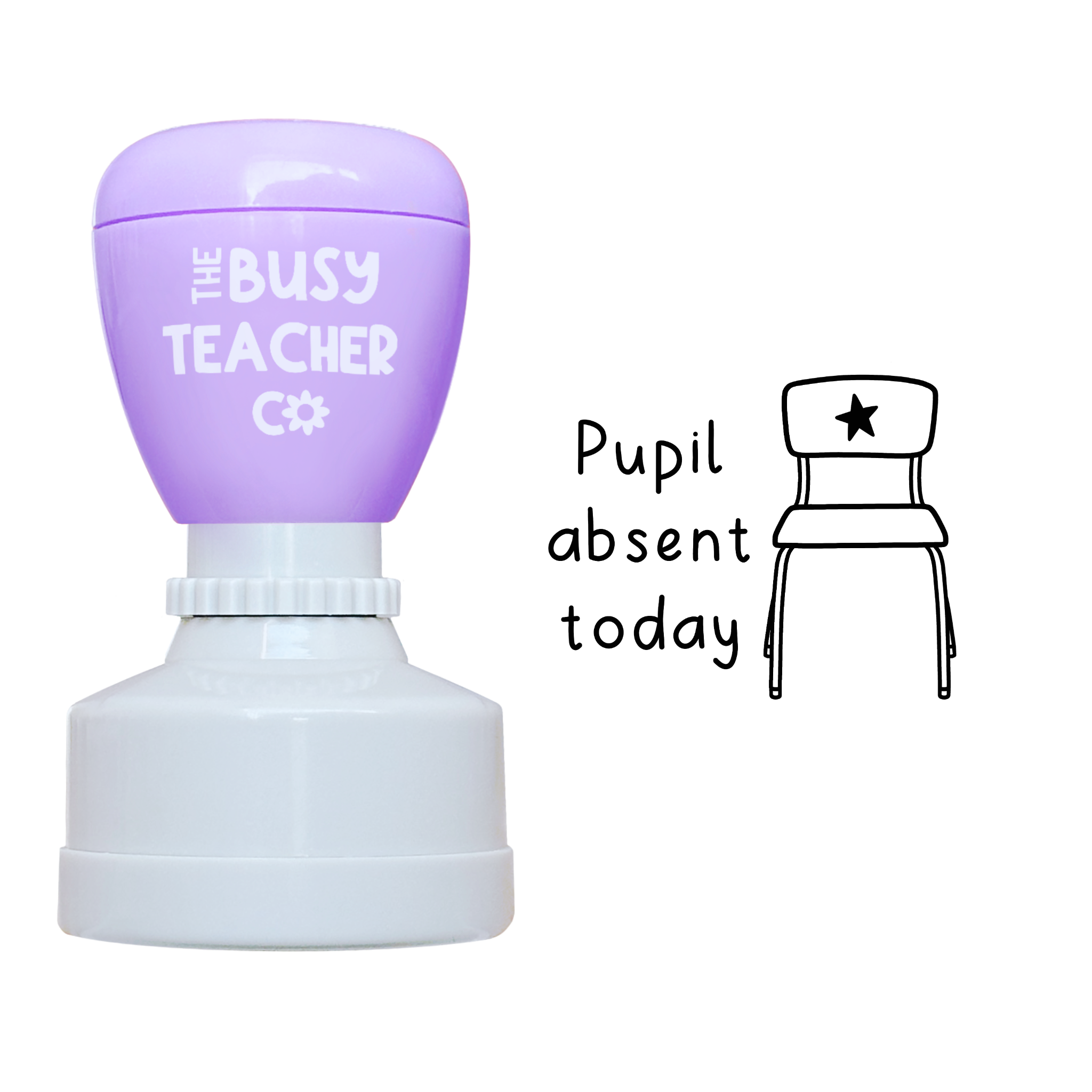 Refillable primary teacher marking Stamp reading 'Pupil absent today', inked in black ink.