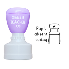 Refillable primary teacher marking Stamp reading 'Pupil absent today', inked in black ink.