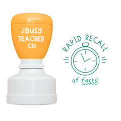 Refillable primary teacher marking Stamp reading 'Rapid Recall of facts', inked in green ink.